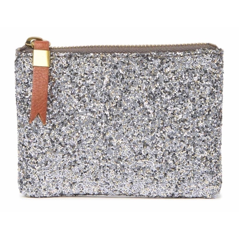 NEW MADEWELL Silver Glitter ‘The Leather Pouch’